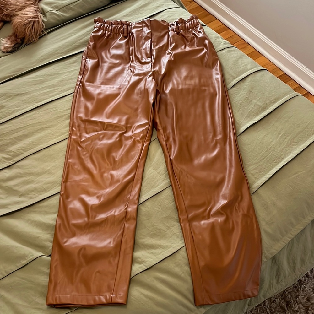 Leather High Rise Straight Leg Pants